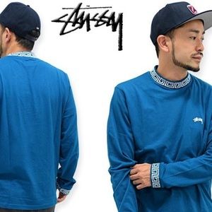 STUSSY Spiral Long Sleeve Crew - Size L - Teal